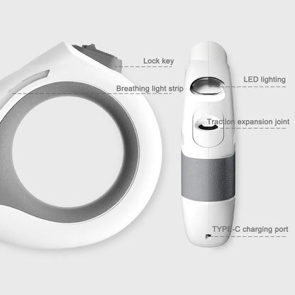 懐中電灯付き自動格納式ナイロンロープ犬用リード